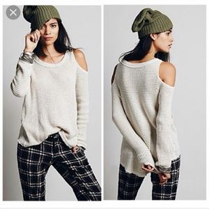 FREE PEOPLE cotton waffle sweater peek shoulders